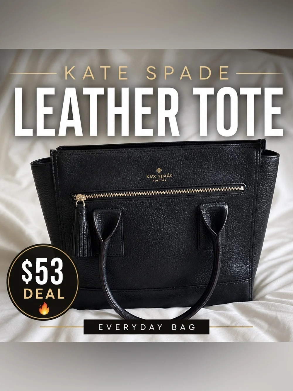 Kate Spade Black Textured Leather Tote Minimalist Fashion